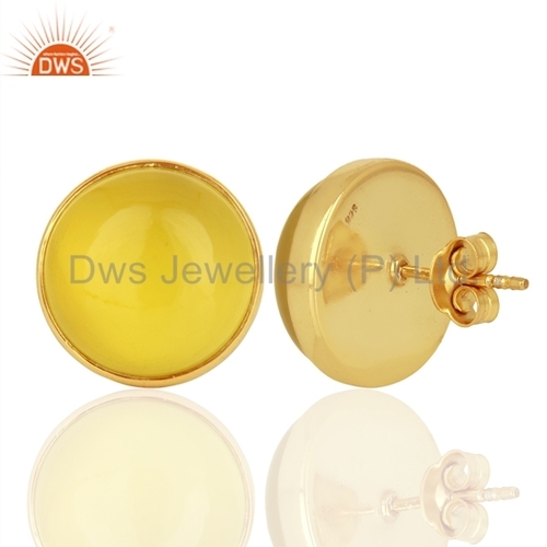 Round Yellow Onyx Gemstone Silver Stud Earrings Jewelry Jaipur