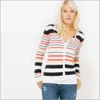 Striped Cotton Cardigan - Cotton, S-xl, White | Soft Cotton, Stylish Stripes, Hooded Design, Zip Closure, Comfortable Fit