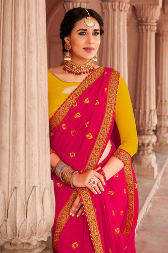 Peach Heavy Border Bandhani Saree