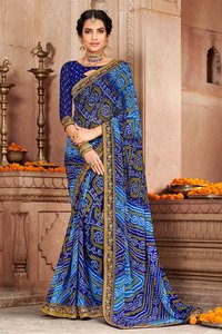 Blue Bandhani Saree Collection