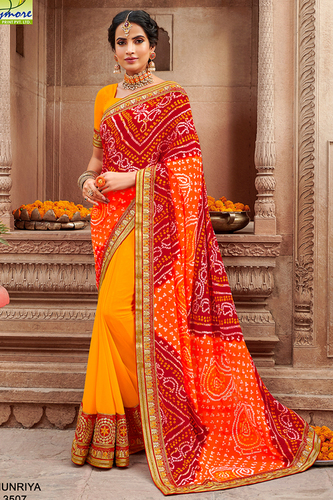 Royal Blue Rai Bandhej Designer Dola Silk Saree with Blouse | TST | The  Silk Trend