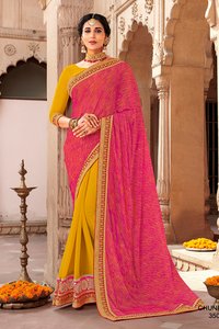 Traditional Lehariya Saree - Georgette, 5.5 Mtr + 0.80 Blouse | Soft Touch, Eye-catchy Look, Colorfastness, Heavy Lace Border Work