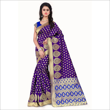 Blue Cotton Silk Saree