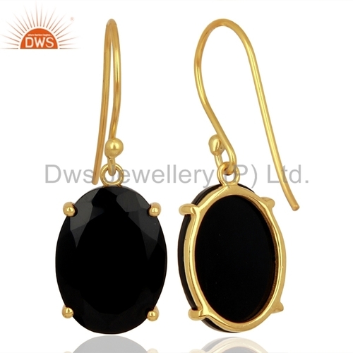 Oval Black Onyx Gemstone Sterling Silver Earrings
