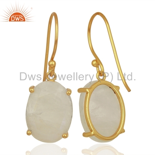 Oval Rainbow Moonstone Gemstone Silver Earring Jewelry