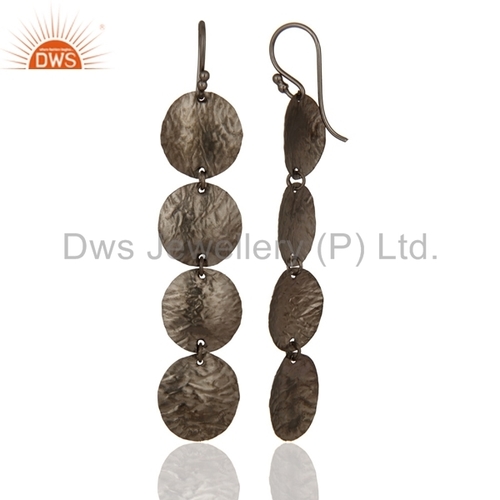 Sterling Silver Disc Design Dangle Linear Earrings Gender: Women