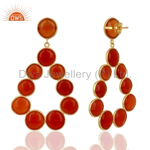 Round Red Onyx Gemstone Sterling Silver Dangle Earrings