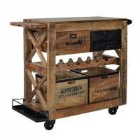 Industrial Bar Cart - Reclaimed Mango Wood, 31w X 16d X 30h Cm | Eco-friendly, Handmade, Portable With Wine Rack, Drawers, And Durable Iron Accents
