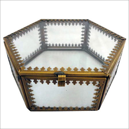 Antique Brass Finish Designer Glass Boxes