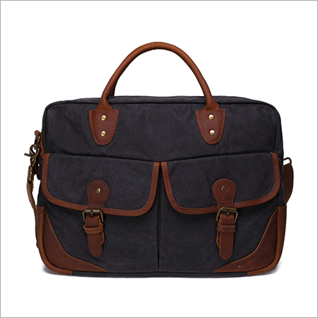Waxed Canvas Briefcase With Leather Trim