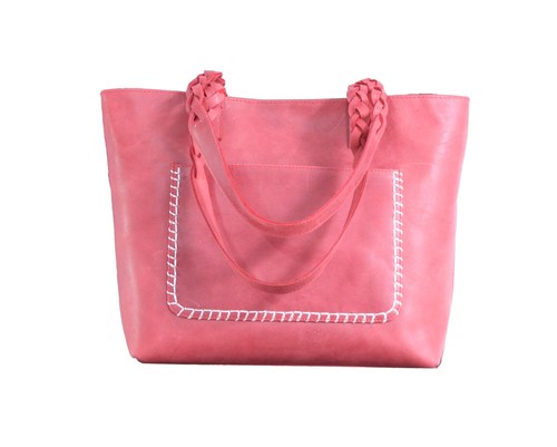 Pink Ladies Designer Leather Tote Bag