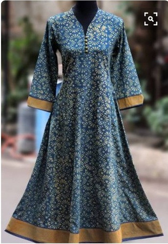 Indian Designer Flower Print Blue Long Dress