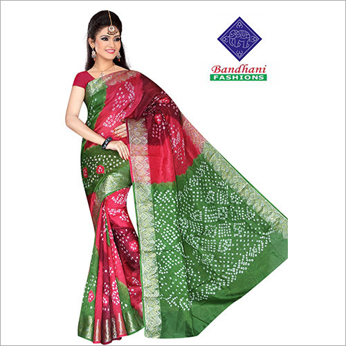 Printed Bandhani Sarees In Green Art Silk