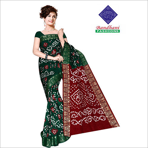 Bandhani Sarees - Silk Material, Printed Pattern | Green Color, Ideal for Rainy, Spring, Summer, and Winter Seasons
