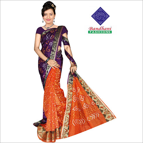 Orange Blue Bandhani Sarees Wholesale Jamnagar