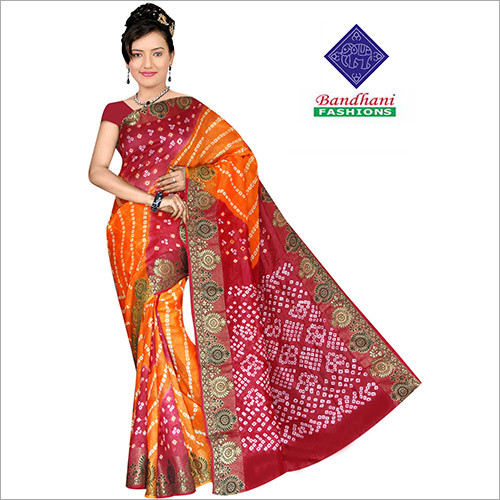 Orange Red Ladies Designer Bandhani Sarees