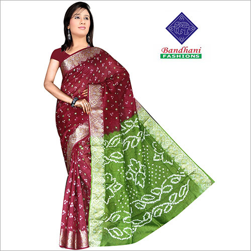 Maroon Green Designer Bandhani Printed Sarees