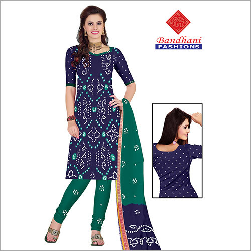 Bandhani Dress - Cotton Fabric, Printed Design | Blue and Green Colors, Ideal for Summer and Winter Wear