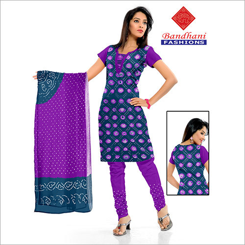 Bandhani Dress - Cotton Casual Dress, Purple Printed Design for Summer and Winter Wear
