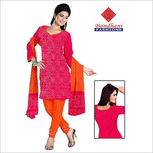 Pink Bandhej Ladies Designer Dress Material Jamnagar