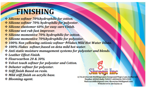 Finishing - Silicone Softener 70% for Cotton & Polyester, Hydrophilic, Flakes, Anti-Static, Velvet Touch, Leather Effect, Stiff Finish