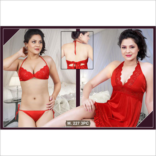 Designer 3 Piece Ladies Red Nightwear