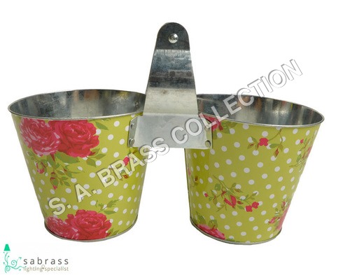 Garden Printed Pots - Iron Material, Dimensions 16x11x28 CM | Rustic Patina Finish, Customizable Pantone Colors, Powdercoat Protection