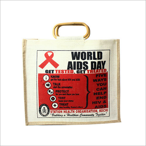 Red And White Jute Printed Bags