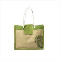 Green And Cream Jute Beach Bags