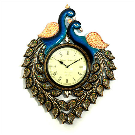 Carved Peacock Shape Hand Painted Wall Clock Usage: Handicrfts/ Furniture