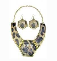 Brass Leather Necklace Set Charm Earrings