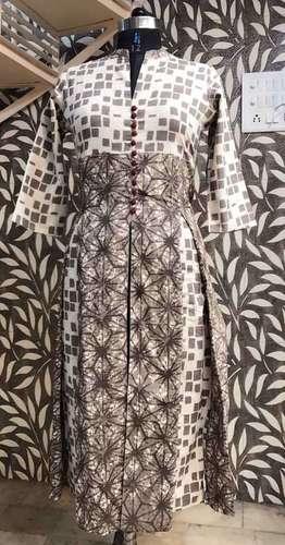 Kashish Print Kurti - Designer Printed, Overlapping Long Style | Available in Sizes S, M, L, XL, XXL