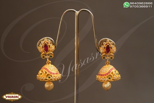 Fancy Model Jumka - Gold Plated Earrings, Quartz and Ruby Stones | Elegant Design for Women, Perfect for Gifts and Parties