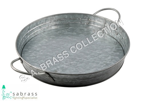 Galvanized Garden Round Tray - Iron, 41 x 33 x 5 cm | Rustic Finish, Patina & Custom Pantone Color Options, Ups Able Packaging