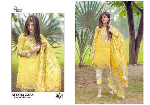 Designer Salwar Kameez - Pure Cambric Top, Semi Cotton Bottom, Printed Siffon Dupatta, Yellow | Embroidered, Full Sleeves, Washable, Suitable for All Seasons