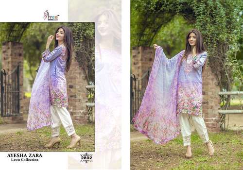 Pakistani Salwar Kameez - Pure Cambric Top, Semi Cotton Bottom, Siffon Printed Dupatta, Color Purple | Full Sleeve, Embroidered, Washable, Dry Cleanable