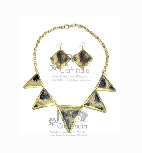 2Brass & Leather Necklace Set Charm Earrings