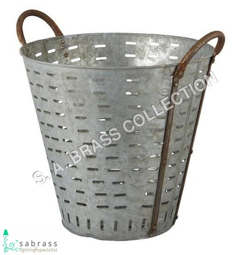 Galvanized Garden Olive Basket Dimensions: Dia - 40 X Ht - 46 Centimeter (Cm)