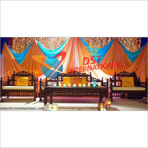 Muslim Wedding Furniture Set - Treated Wood, Leather Upholstery, Brown, Hand Carved | Elegant Design, Antique Look, Royal Style, Deco Painted Finish