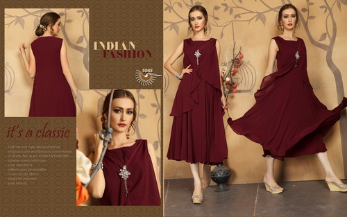 Maroon Georgette Fancy Gown