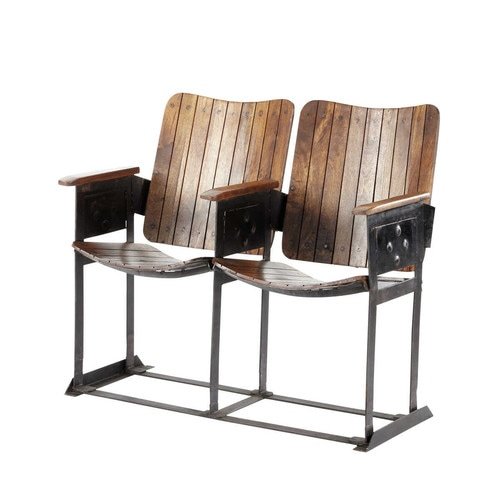 Handmade Two Seater Distressed Wood Industrial Chair Bench
