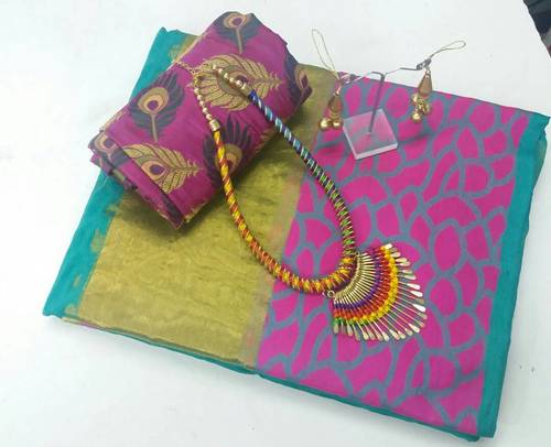 Blue Fancy Cotton Saree