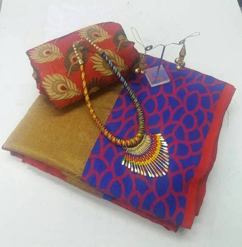 Red Printed Cotton Sarees