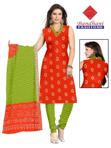 Orange Bandhani Pure Silk Dress Material Jamnagar