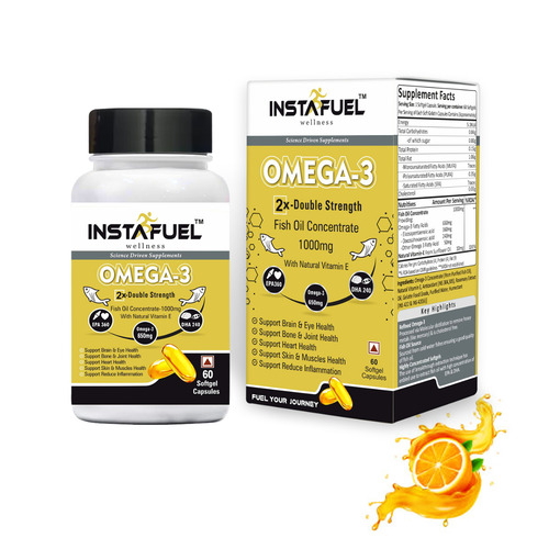 Omega 3 Fish Oil 2X Double Strength 1000mg Contains 360mg EPA 240mg DHA with Other Omega 3 Fatty Acid 50mg 60 Softgel Capsules