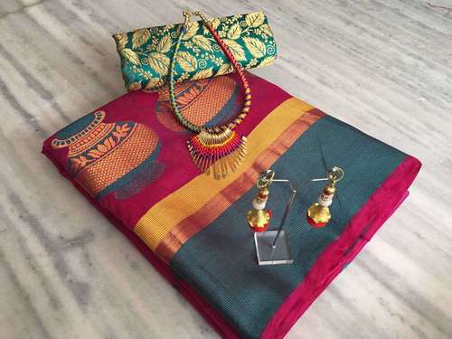 Maroon Cotton Designer Saree