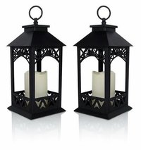 Black Decorative Outdoor Lantern - Metal, 12x6x6 Inches, Black | Led Lighting, Weather Resistant, Battery Powered, Elegant Design