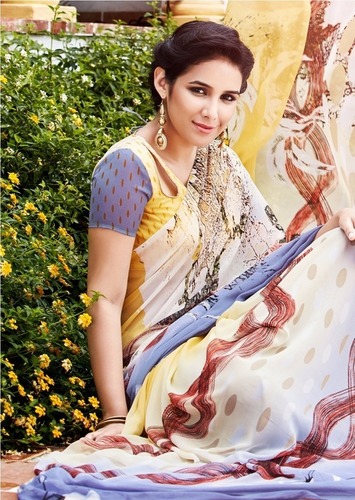 Blue Printed Silk Sarees