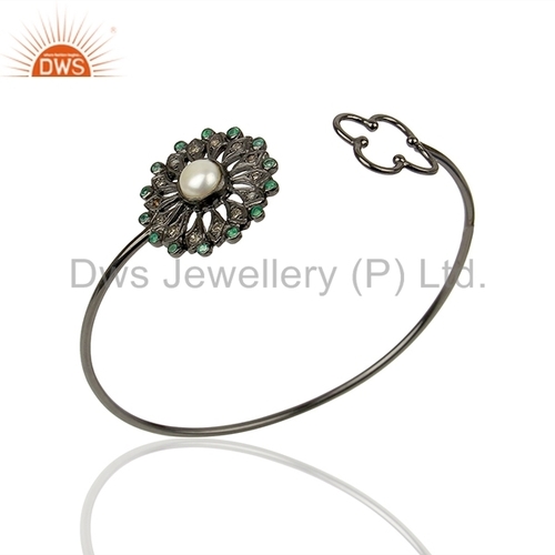 Rhodium Plated Designer Diamond Bangle Bracelet