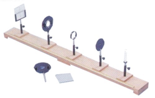 OPTICAL BENCH WOODEN - Wooden Base with 100-cm Scale 5 Adjustable Riders 7 Laboratory Accessories Including Lens Holders and Plane Mirror